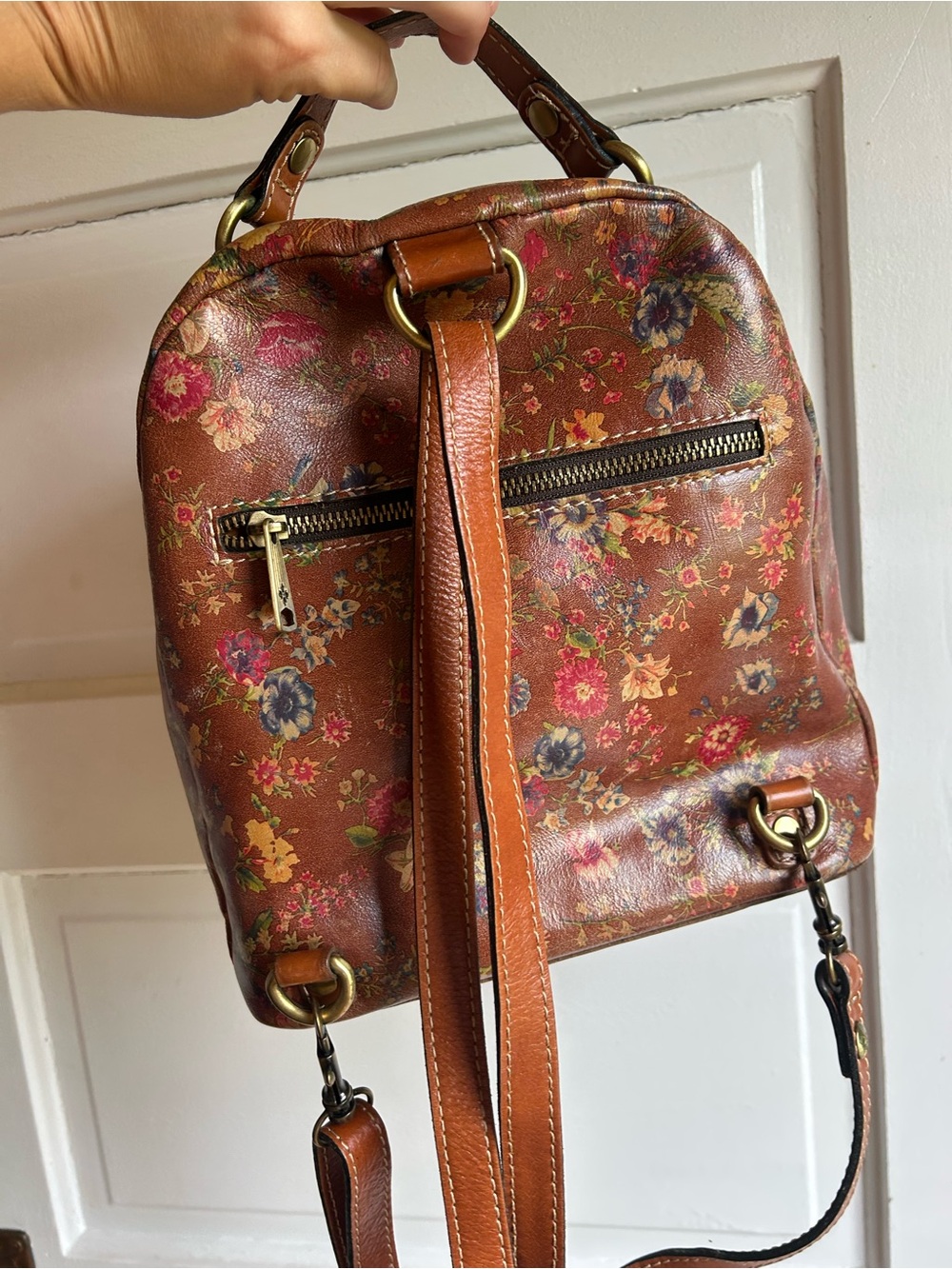Patricia Nash Brown Floral Leather Backpack - Picture 2 of 4